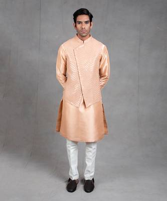 Peach Embroidered Kurta-Jacket Set 1