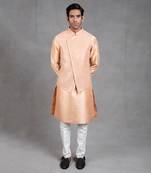 Peach Embroidered Kurta-Jacket Set