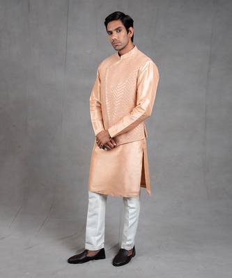 Peach Embroidered Kurta-Jacket Set 2