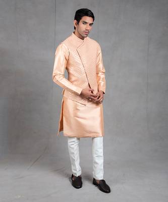 Peach Embroidered Kurta-Jacket Set 3