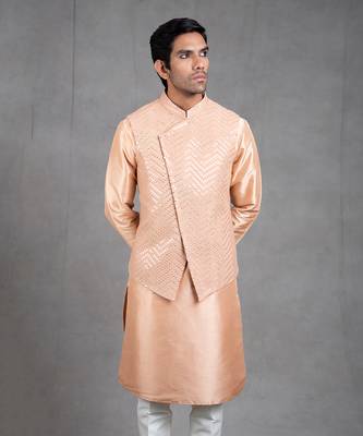 Peach Embroidered Kurta-Jacket Set 4