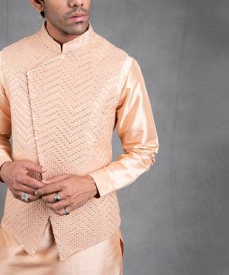 Peach Embroidered Kurta-Jacket Set 6