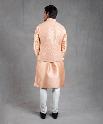 Peach Embroidered Kurta-Jacket Set 7