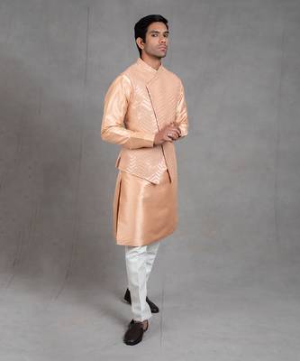 Peach Embroidered Kurta-Jacket Set 8