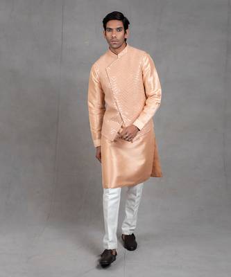 Peach Embroidered Kurta-Jacket Set 9
