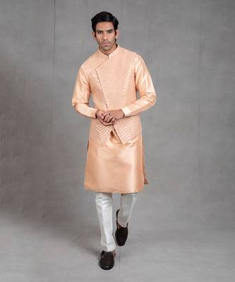 Peach Embroidered Kurta-Jacket Set 10