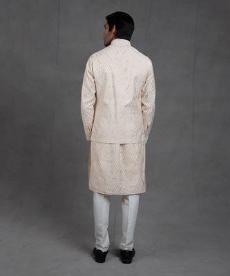 Mellow Beige Print On Print Kurta-Jacket Set 5