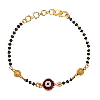 Mahi meenakari work evil eye mangalsutra bracelet with black beads for women (br1101032g) 1