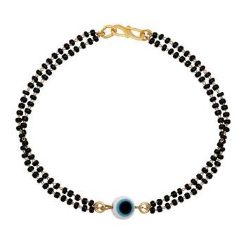 Mahi evil eye dual chain mangalsutra bracelet with black beads for women (br1101031g) 1