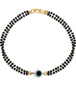 Mahi evil eye dual chain mangalsutra bracelet with black beads for women (br1101031g)