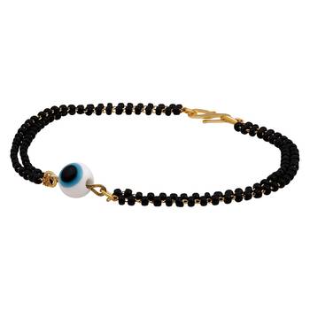 Mahi evil eye dual chain mangalsutra bracelet with black beads for women (br1101031g) 3