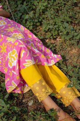 Pink cotton hand block printed kurta pant set 7