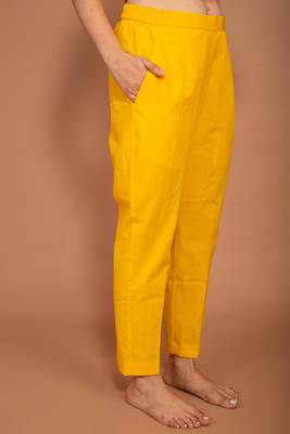Yellow hand dyed cotton kurta pant set with mul dupatta 6