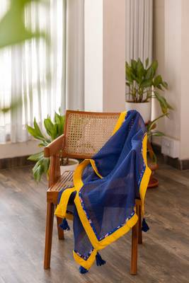 Blue cotton hand block printed kurta pant set with dupatta 5
