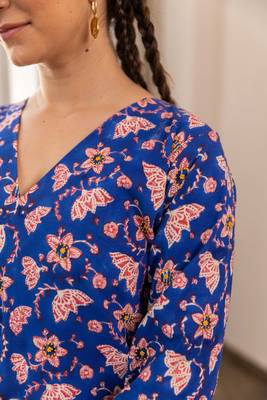 Blue cotton hand block printed kurta pant set 4