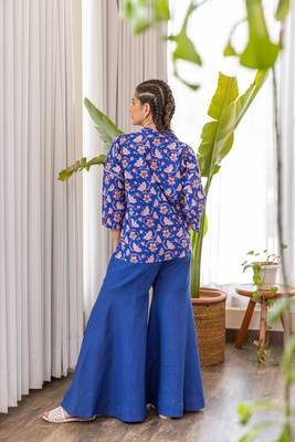 Blue cotton hand block printed top with sharara pants set 2