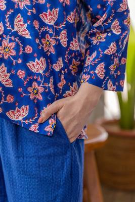 Blue cotton hand block printed top with sharara pants set 4