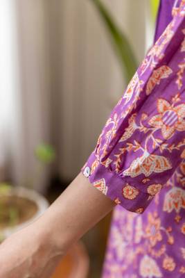 Purple cotton hand block printed yoke kurta with pants set 5