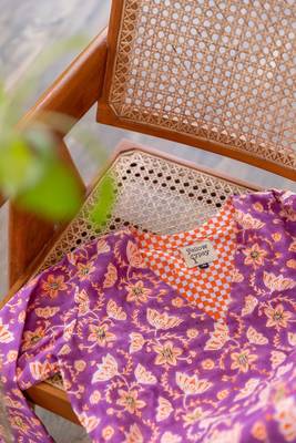 Purple cotton hand block printed kurta pant set 4