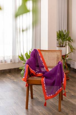 Purple cotton hand block printed kurta pant set with dupatta 5