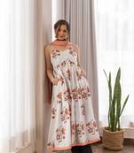 White cotton hand block printed kurta with black pants