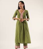 Green hand dyed cotton kurta pant set
