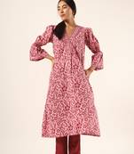 Pink cotton hand block printed kurta with solid pants