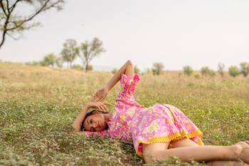 Pink hand block printed cotton short  dress 5