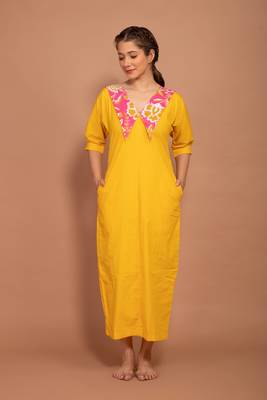 Yellow hand dyed poplin dress 1