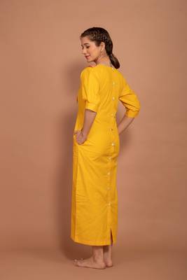 Yellow hand dyed poplin dress 3
