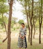 White hand block printed chiffon dress with inner