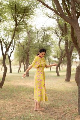 Green hand block printed cotton midi 4