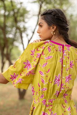 Green hand block printed cotton midi 7