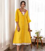Yellow hand dyed midi dress with white inner dress