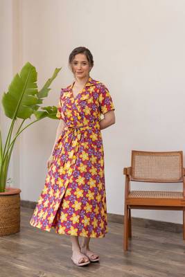 Red hand block printed cotton trench dress 2