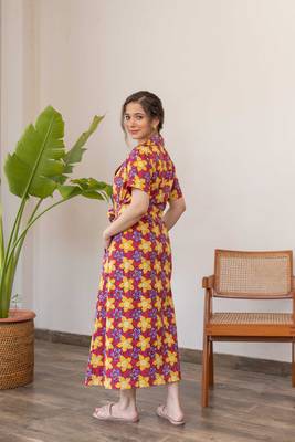 Red hand block printed cotton trench dress 3