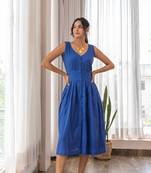 Blue hand dyed cotton midi dress