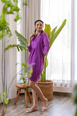 Purple hand dyed cotton short dress 3