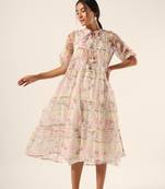 White hand block printed kota cotton tiered dress