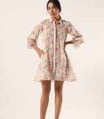 White hand block printed kota cotton short dress