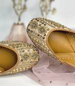 BIBA: Hand embroidery Punjai Jutti - Rose Gold - Kundan and sequins work on silk base