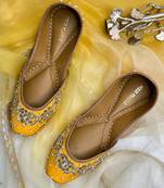 Nora: Hand embroidery Punjabi Jutti - Yellow - Dabka and sequin work on silk base
