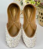 BELLA: Hand embroidery Punjabi Jutti - WHITE - Pearl and sequin work on silk base