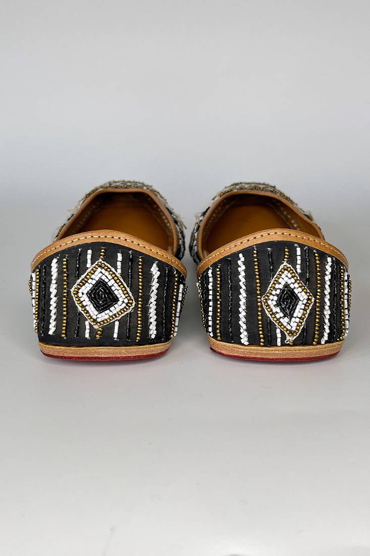 GYPSY: Hand embroidery Punjabi Jutti - BLACK -Beads and shells work on silk base