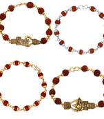 Mahi combo of gold and rhodium plated 4 adjutable religious bracelets with rudraksh for men (co1105607m)