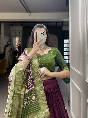 Wine Color Tussar Silk With Patola Print foil work Lehenga Choli For Women  3
