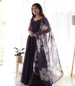 Dark Wine Colour Pure Soft Fox Georgette Fully Flair Gown With Dupatta 