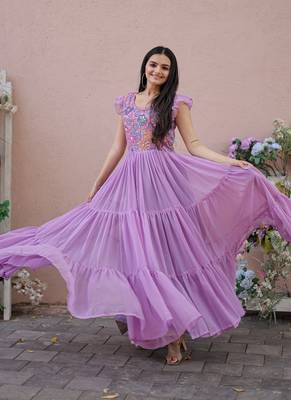 Onion Pink Faux Georgette With Rich Floral Position Print work Gown 1