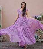 Onion Pink Faux Georgette With Rich Floral Position Print work Gown