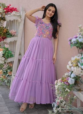 Onion Pink Faux Georgette With Rich Floral Position Print work Gown 2